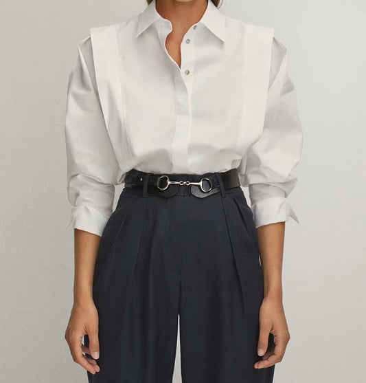 Long-Sleeved Simple Blouse