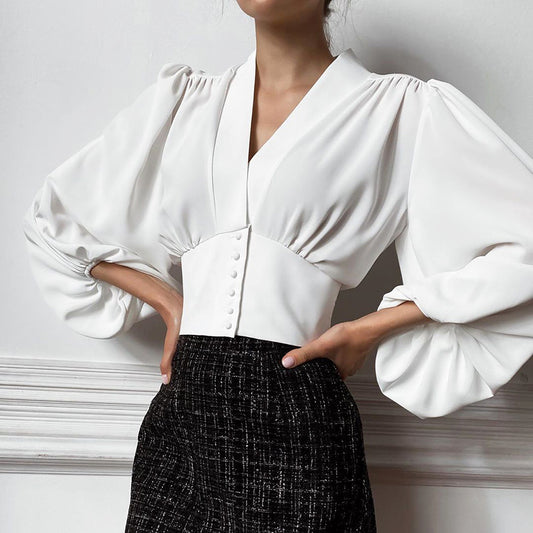 V Neck Button Down Blouse