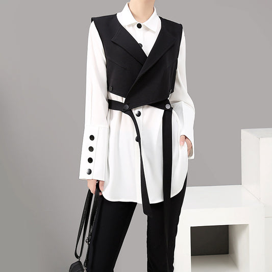Long-sleeved Blouse Vest Suit