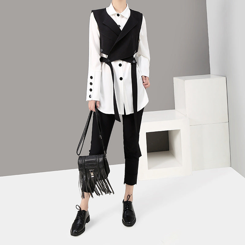 Long-sleeved Blouse Vest Suit
