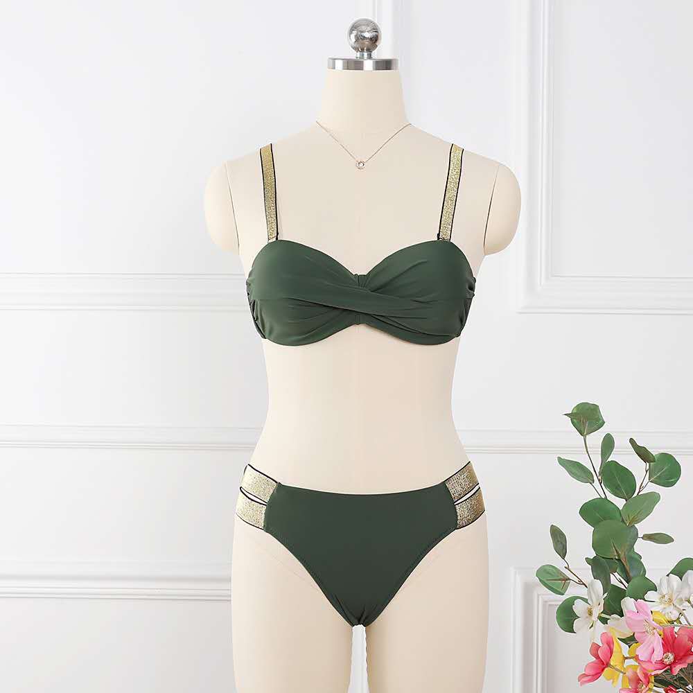 Mid-waist bandeau bikini swim suit from M Chic Boutique, featuring a sleek, strapless design in vibrant swimwear fabric.