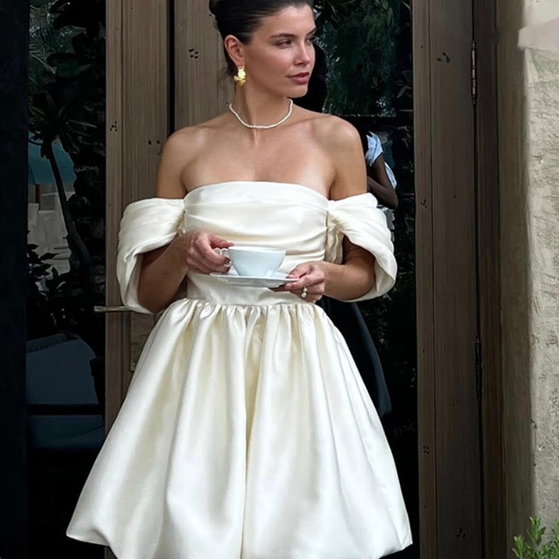 Simple Elegant Dress Solid Color Off-neck Socialite Style - M Chic Boutique