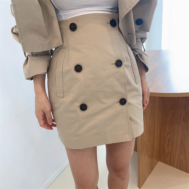 Elegant two-piece double-breasted suit set by M Chic Boutique, featuring a tailored blazer and matching trousers.