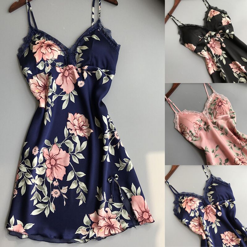 Lace satin sleepwear robe dress by M Chic Boutique, featuring delicate lace details and a smooth satin finish.