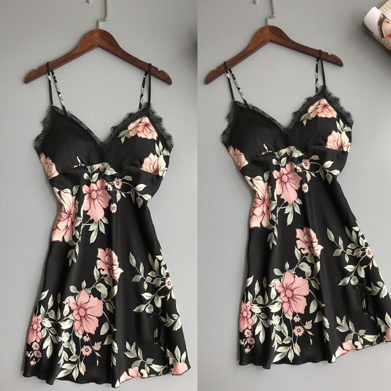 Lace satin sleepwear robe dress by M Chic Boutique, featuring elegant lace details and a smooth satin finish.