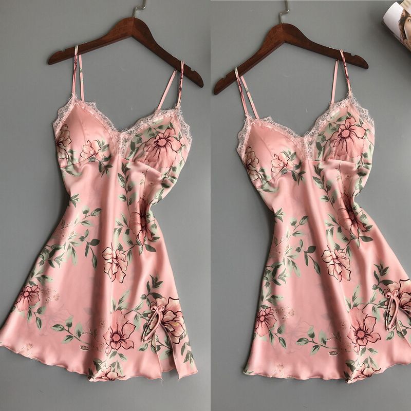Lace satin sleepwear robe dress in elegant design, featuring delicate lace details and smooth satin fabric from M Chic Boutique.