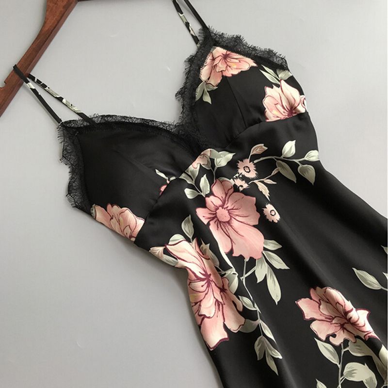 Lace satin robe sleepwear dress by M Chic Boutique, featuring elegant lace details and smooth satin fabric.