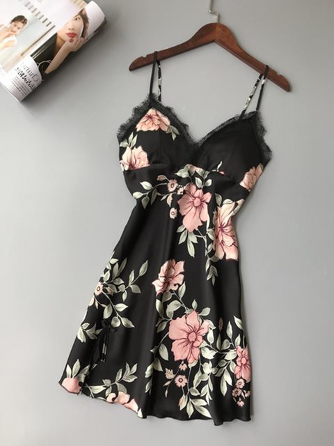 Lace satin sleepwear robe dress by M Chic Boutique, featuring delicate lace details and smooth satin fabric.