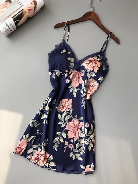Lace satin sleepwear robe dress by M Chic Boutique, featuring elegant lace details and a smooth satin finish.