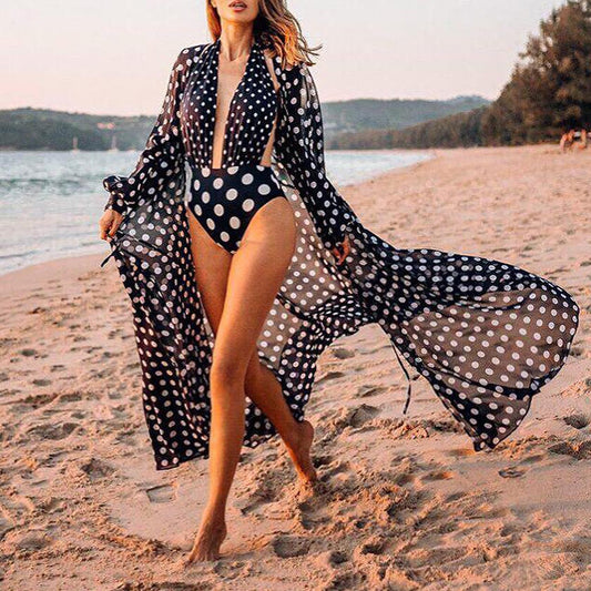 Loose Chiffon Polka Dot Cardigan Beach Blouse