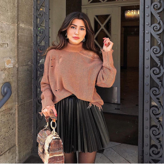 Pleated Knitted Mini Skirt