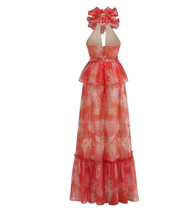 Sleeveless Halter Floral Dress