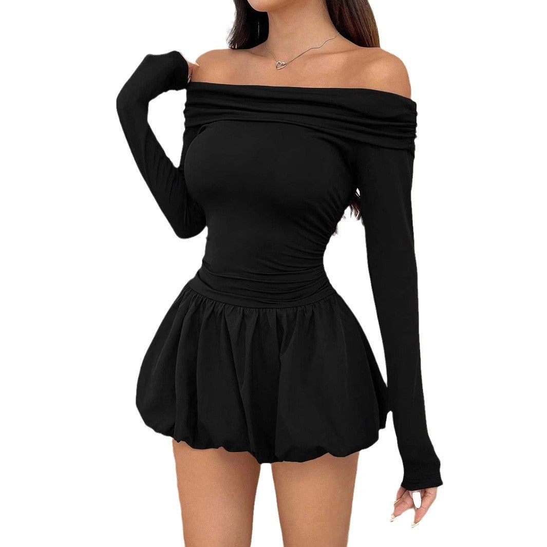 One-Shoulder Long-Sleeve Ruffle Dress