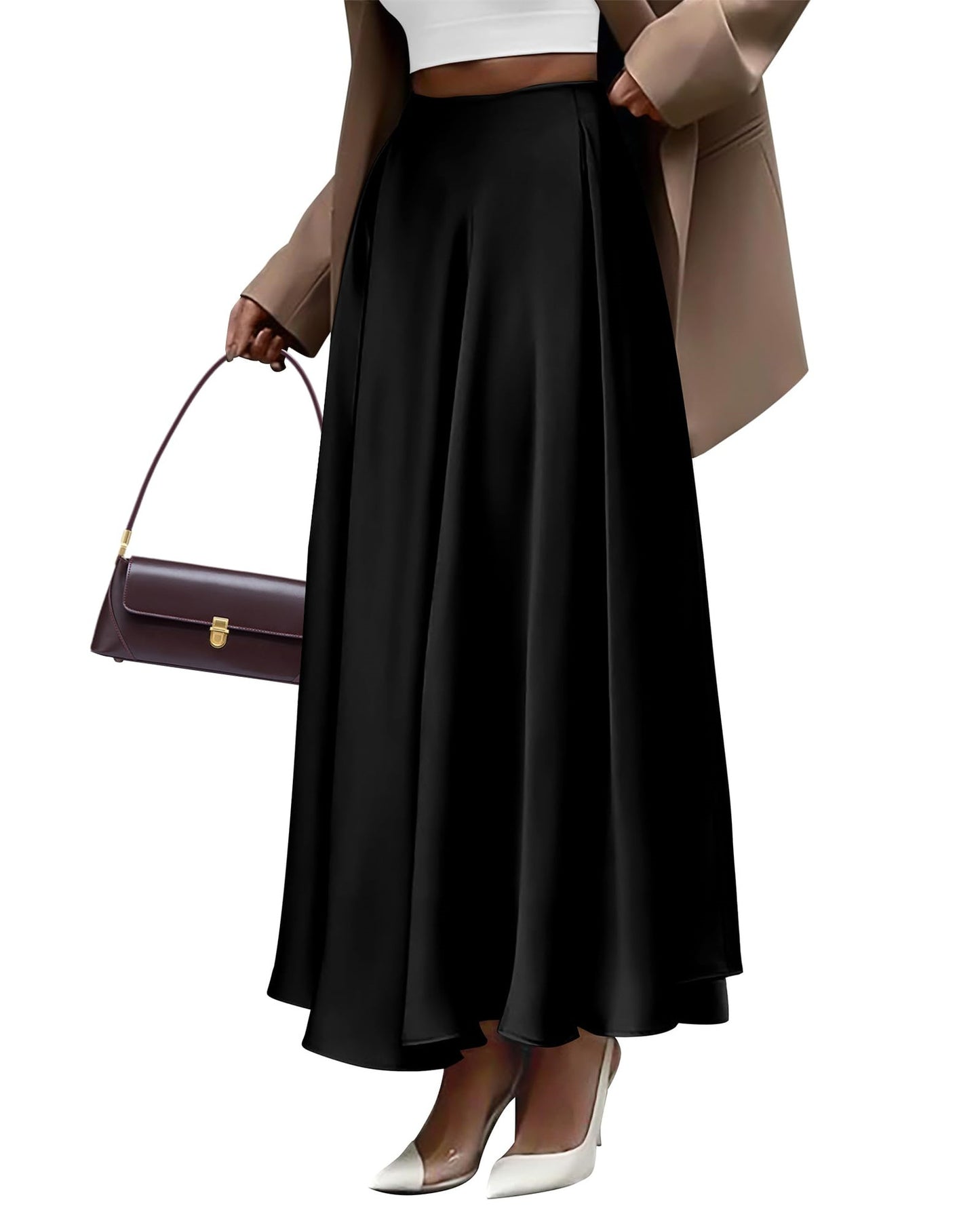 Elegant plus size high waist long skirt in solid color, designed by M Chic Boutique.