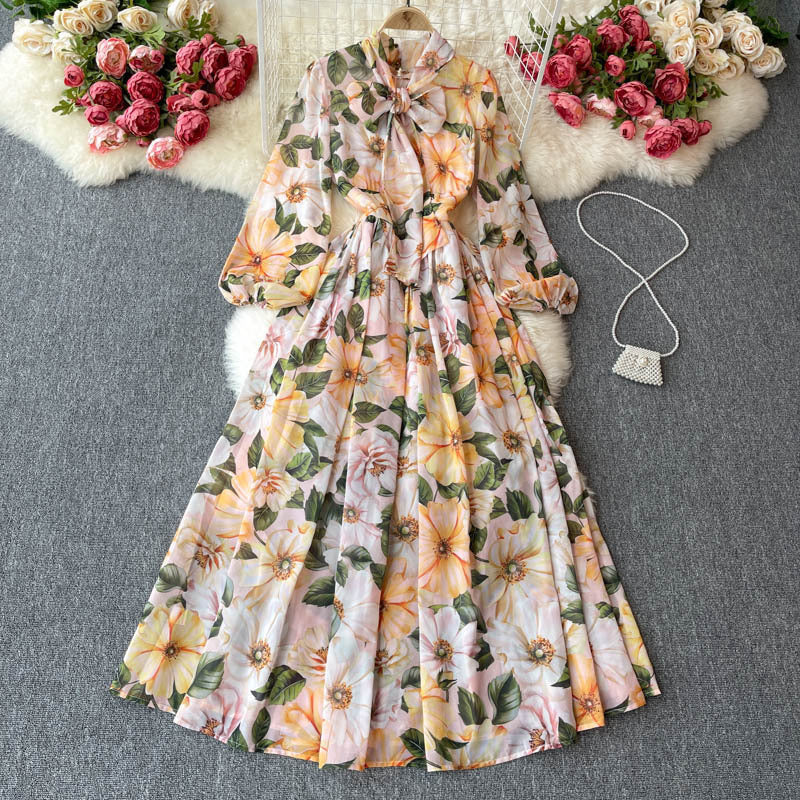 Tie-neck Bow Collar Socialite Dress