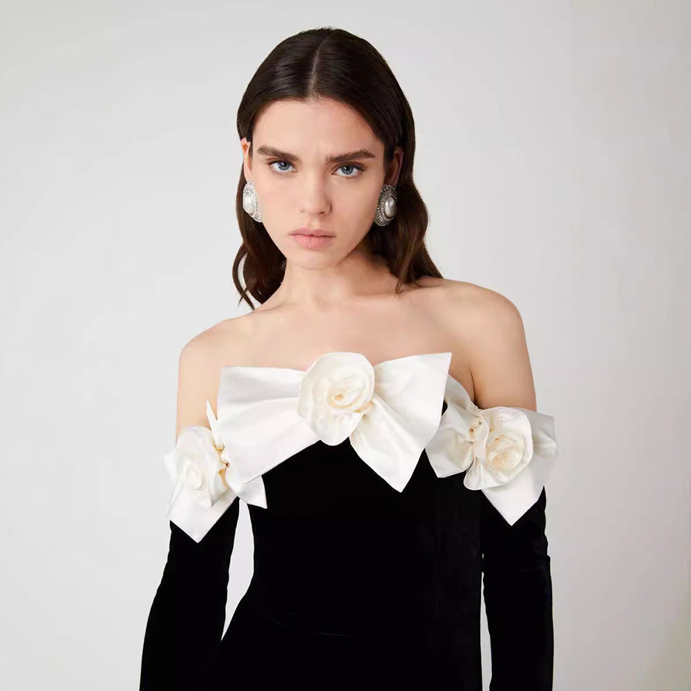 Black Long Sleeve Velvet Dress