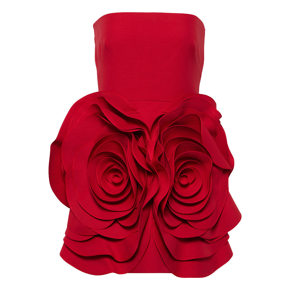 Red short flower dress by M Chic Boutique featuring a vibrant floral pattern and a flattering fit for summer wear.