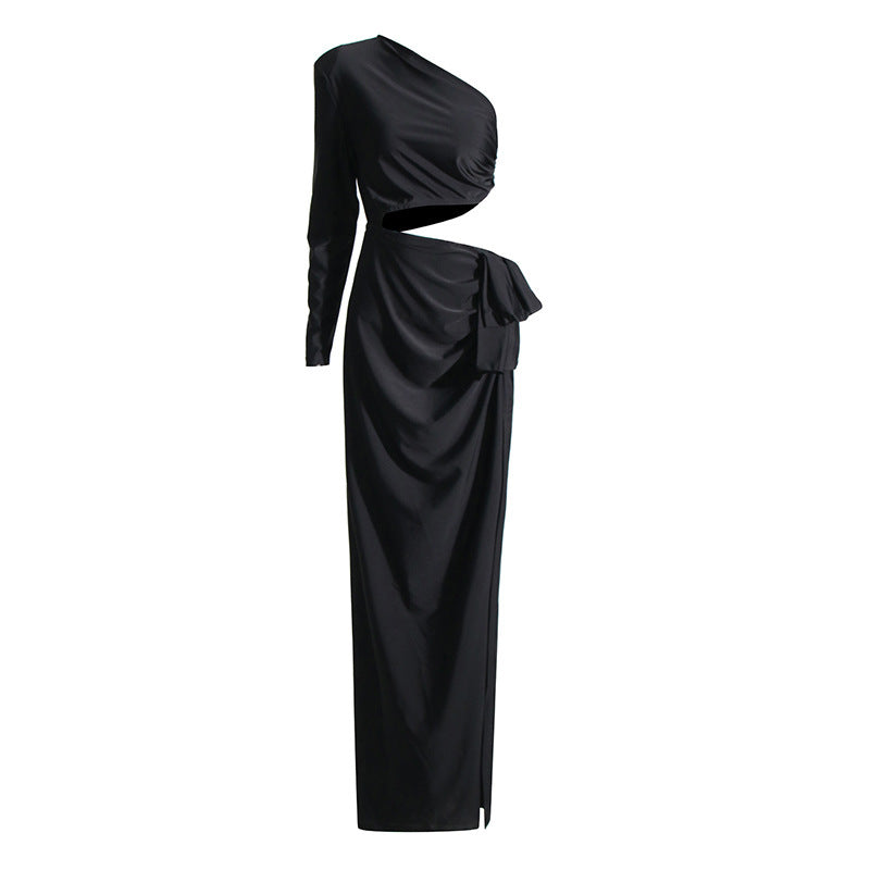 Socialite Shoulder Single-side Sleeve Long Dress