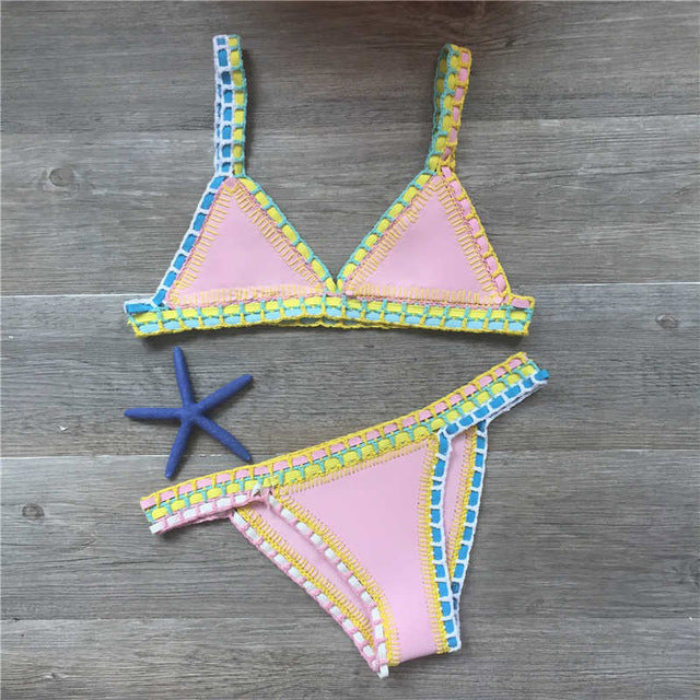 M Chic Boutique woven bikini set with a stylish swim suit design, featuring a patterned top and matching bottom.