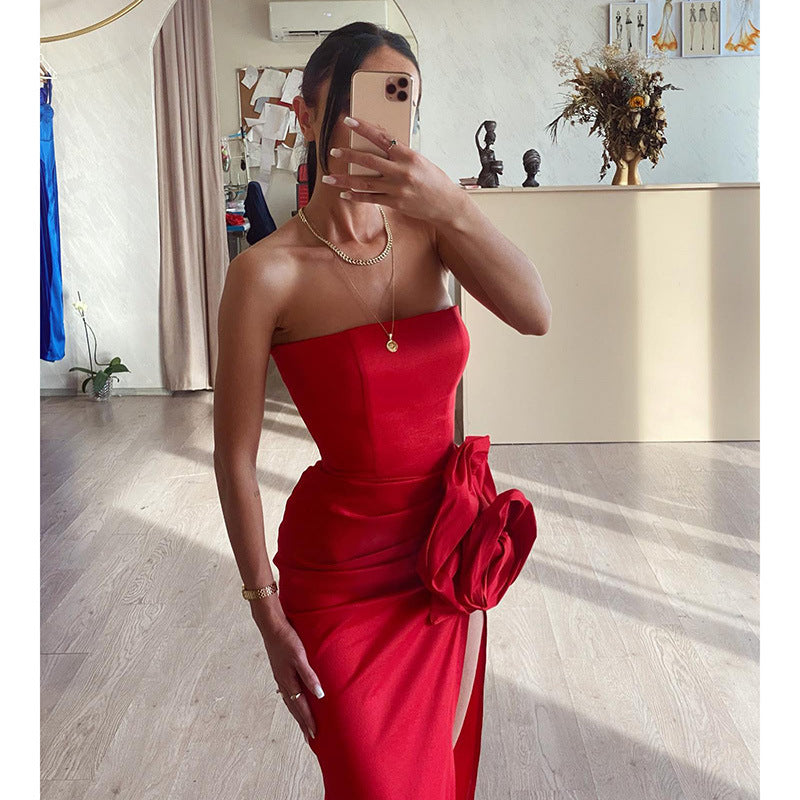 Large Flower Slim Fit Slit Dress