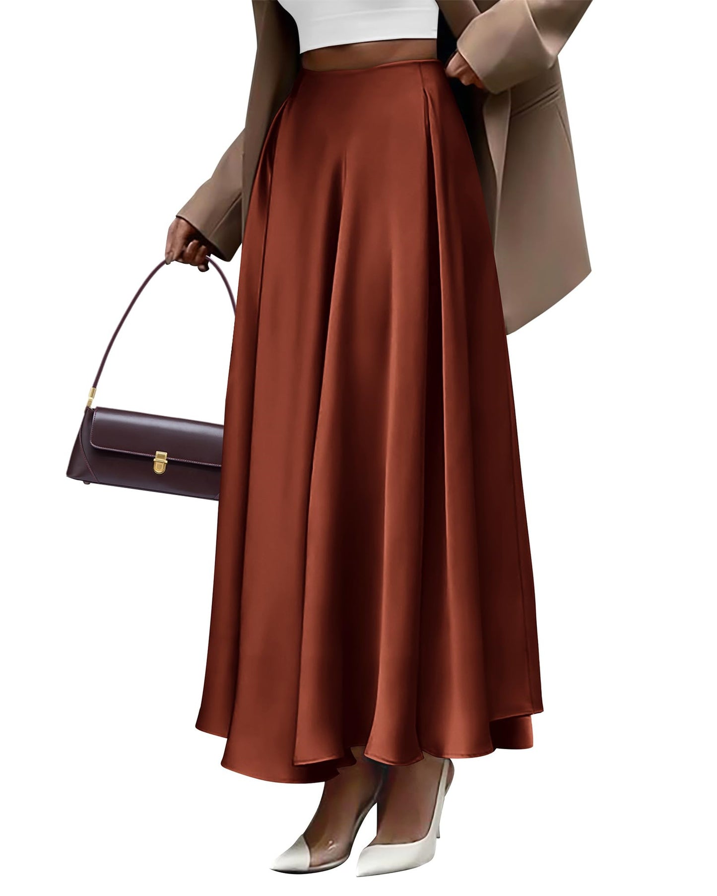 Elegant plus size solid color high waist long skirt by M Chic Boutique, featuring a flowing design and stylish silhouette.