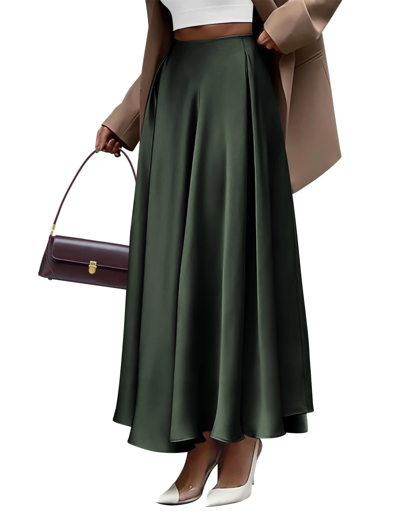 Elegant plus size solid color high waist long skirt by M Chic Boutique, displayed on a model in a stylish setting.