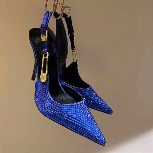 Rhinestone Pointed Toe Strap Heels