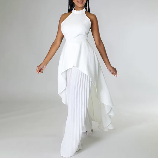Fashion Casual Set  Socialite Backless Top Wide-leg Trousers