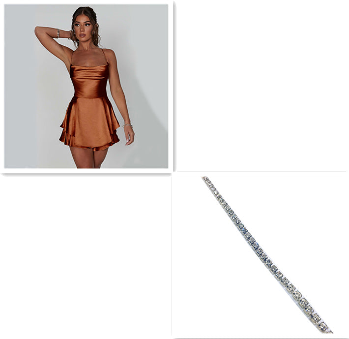 Elegant satin backless lace-up short dress from M Chic Boutique, featuring a fitted silhouette and stylish design.