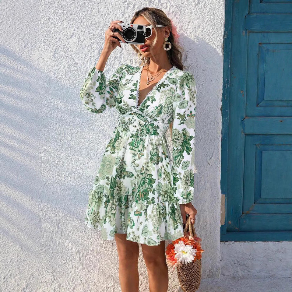 Lace V-neck Long Sleeve Dress