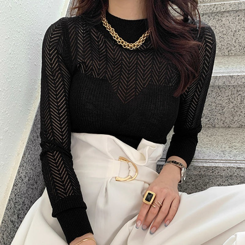 Half Turtleneck Hollow-out Elegant Sweater