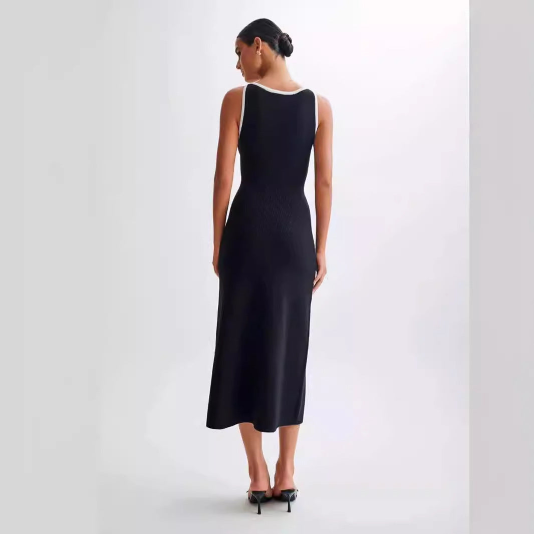 Fashion Black Elegant Woolen Dress