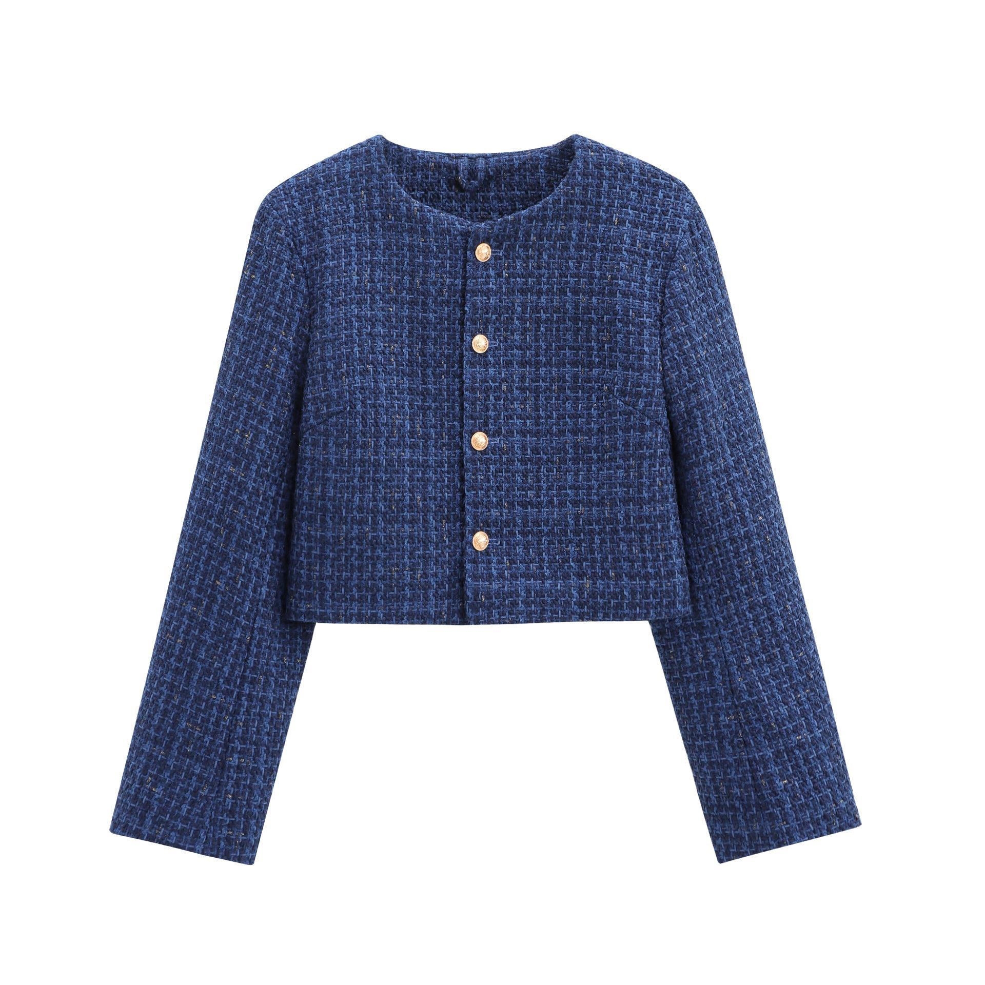 Round neck single-breasted short coat in a stylish cut, showcasing a classic design from M Chic Boutique.