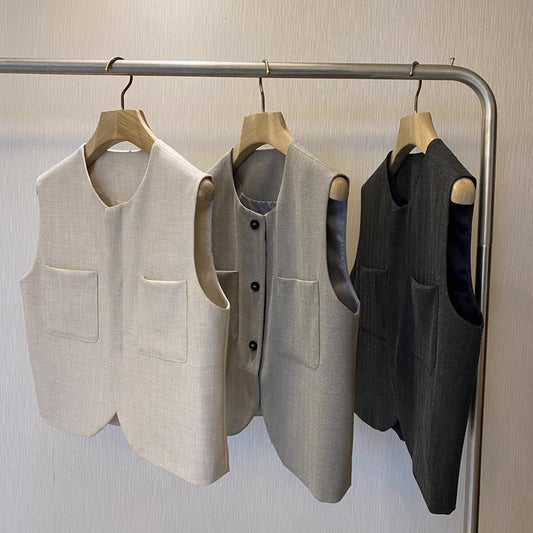 Loose Round Neck Sleeveless Suit Vest