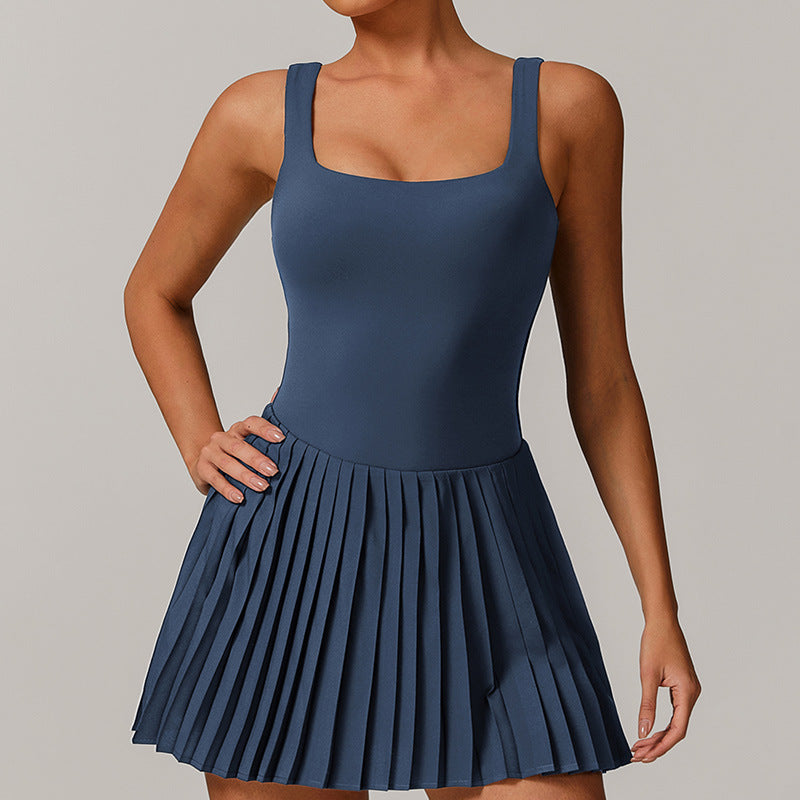 M Chic Boutique tennis skirt base layer activewear dress shown in black, designed for athletic performance and comfort.