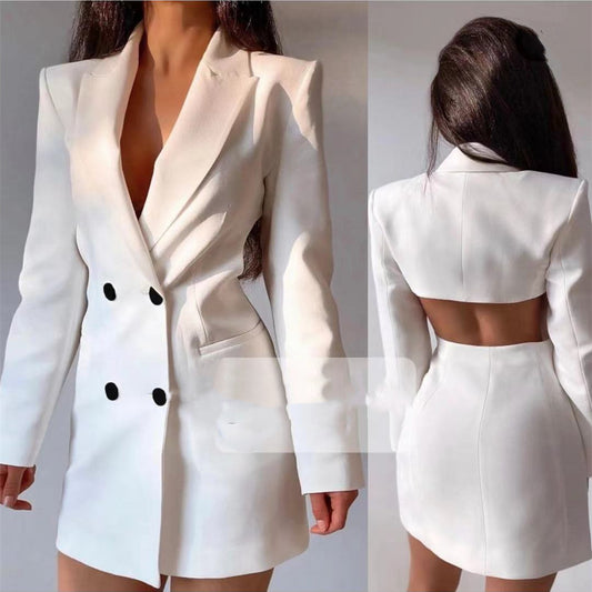 Backless Double Breasted Suit Skirt