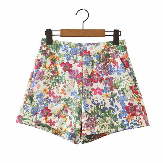 High waist floral print wide-leg shorts