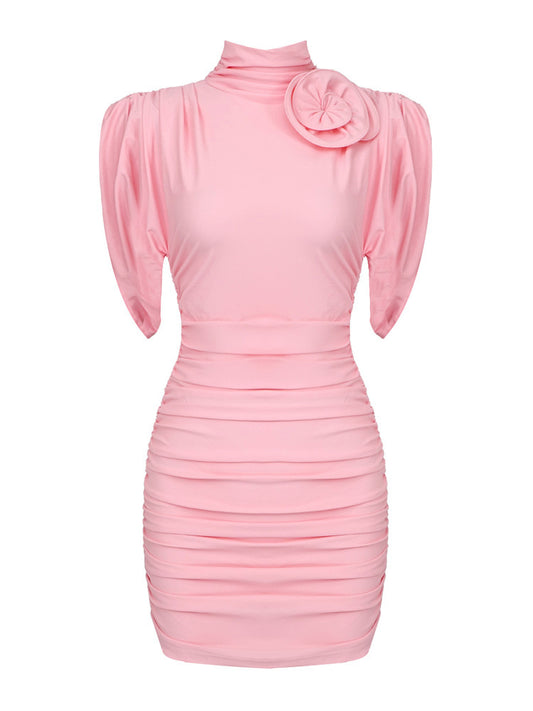 French Three-dimensional Turtleneck Pleated Dress