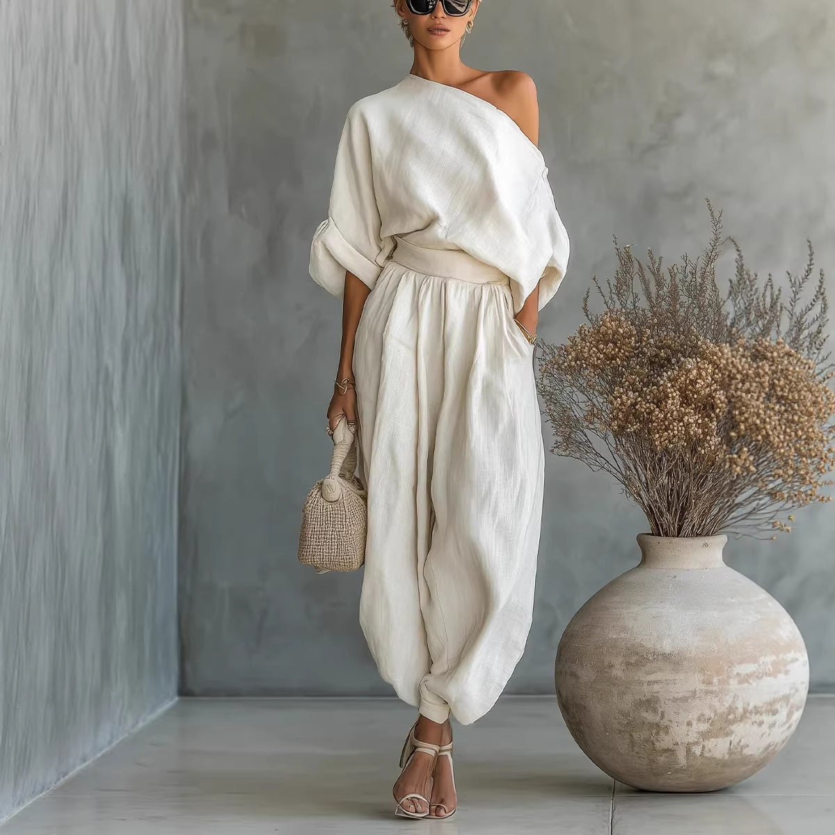 Off-Shoulder Top And Pants Loose Two-Piece Set - M Chic Boutique