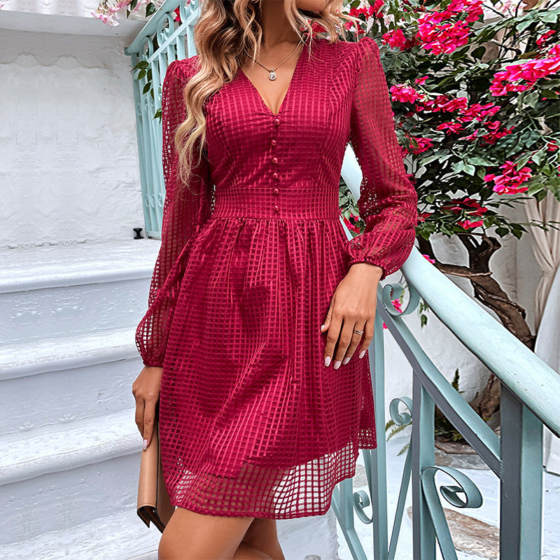 Solid Elegant Slim Mid-length Dress