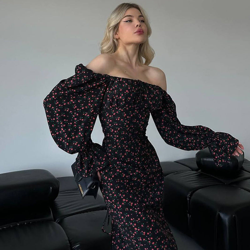 Long Sleeve Floral Tied Slim Fit Dress