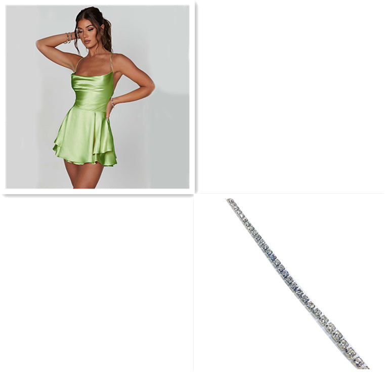 Elegant satin backless lace-up short dress from M Chic Boutique, featuring smooth fabric and a stylish open back design.