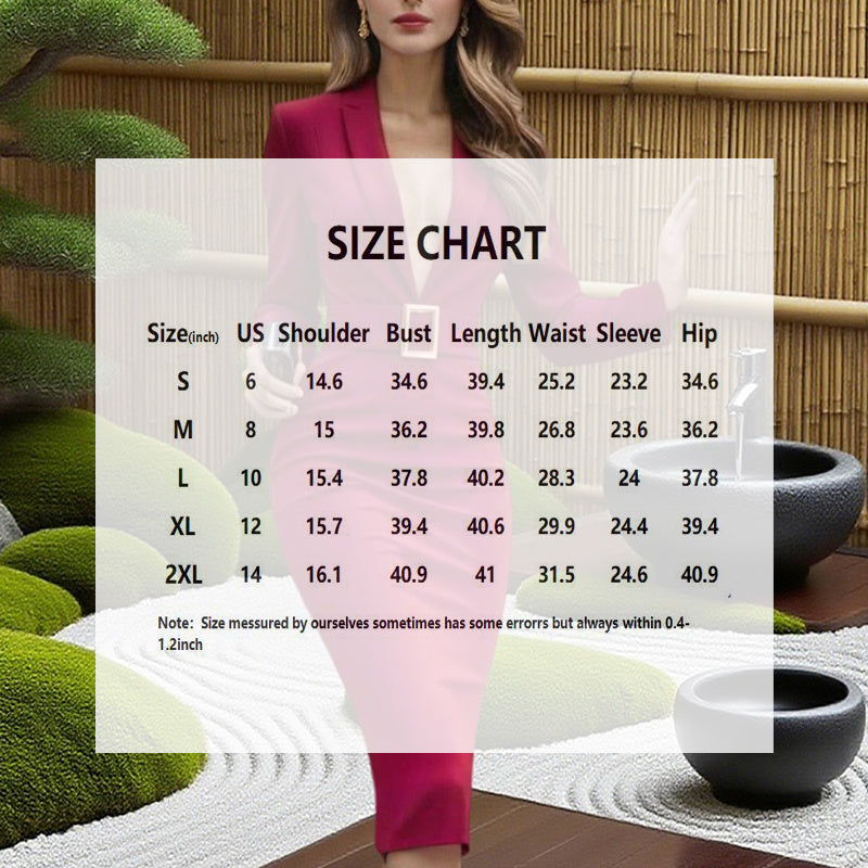 Solid Color Blazer V-Neck Dress