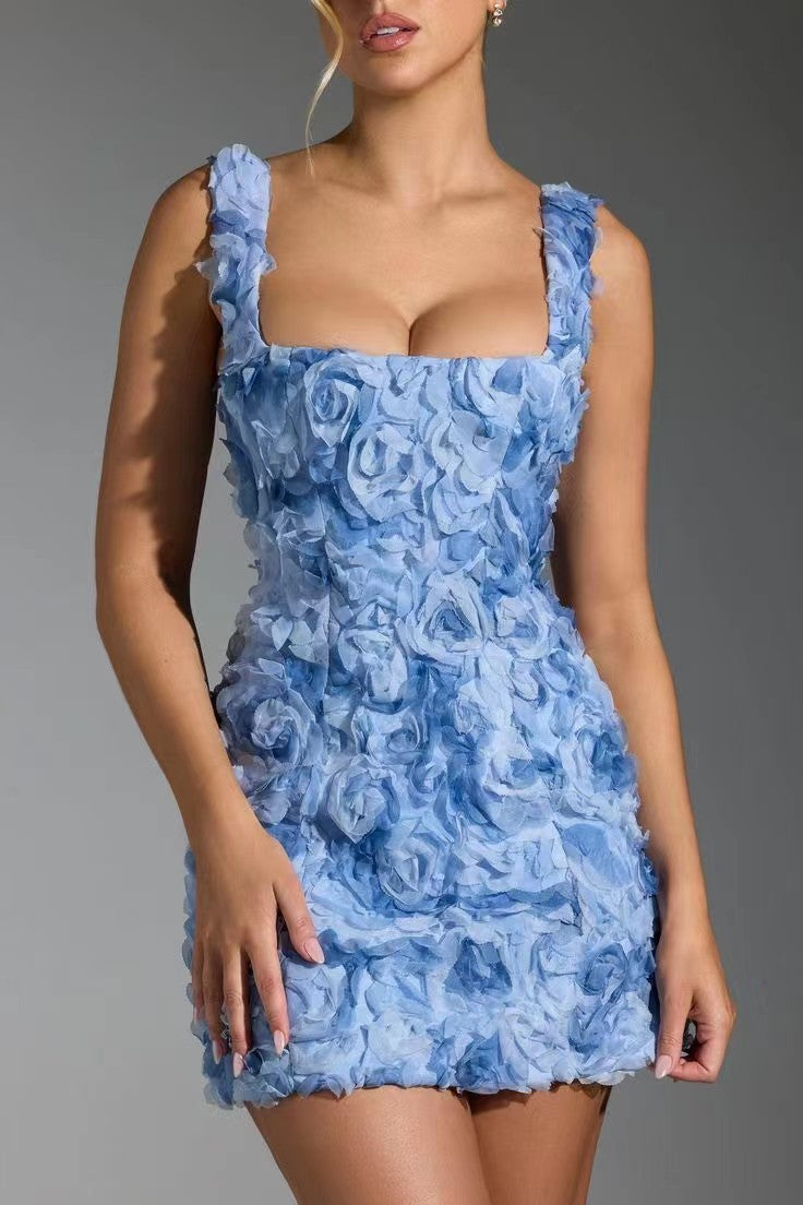 Solid Three-dimensional Flower Dress