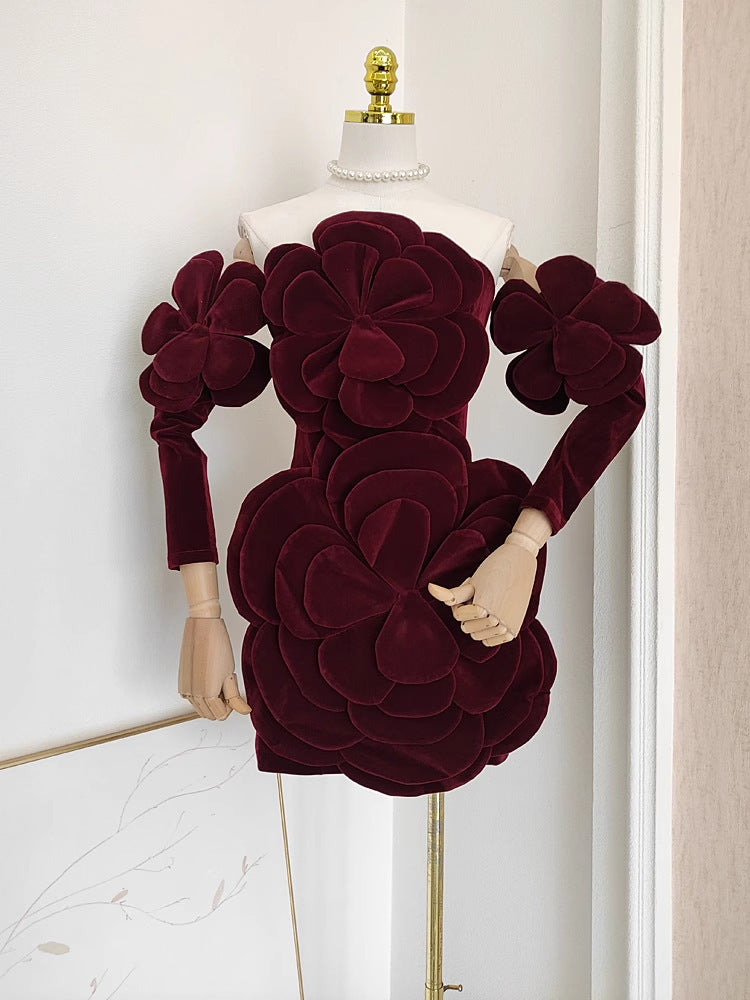 Niche Model Style Socialite Heavy-duty Velvet Tube Top Dress