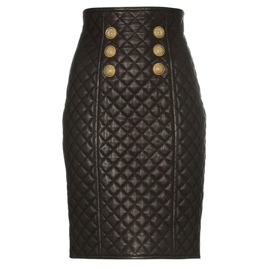 Rhombus leather high waist skirt