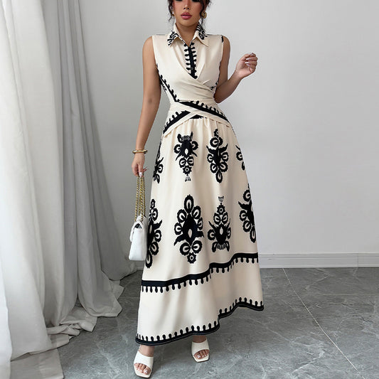 Sleeveless Blouse Lace-up Skirt