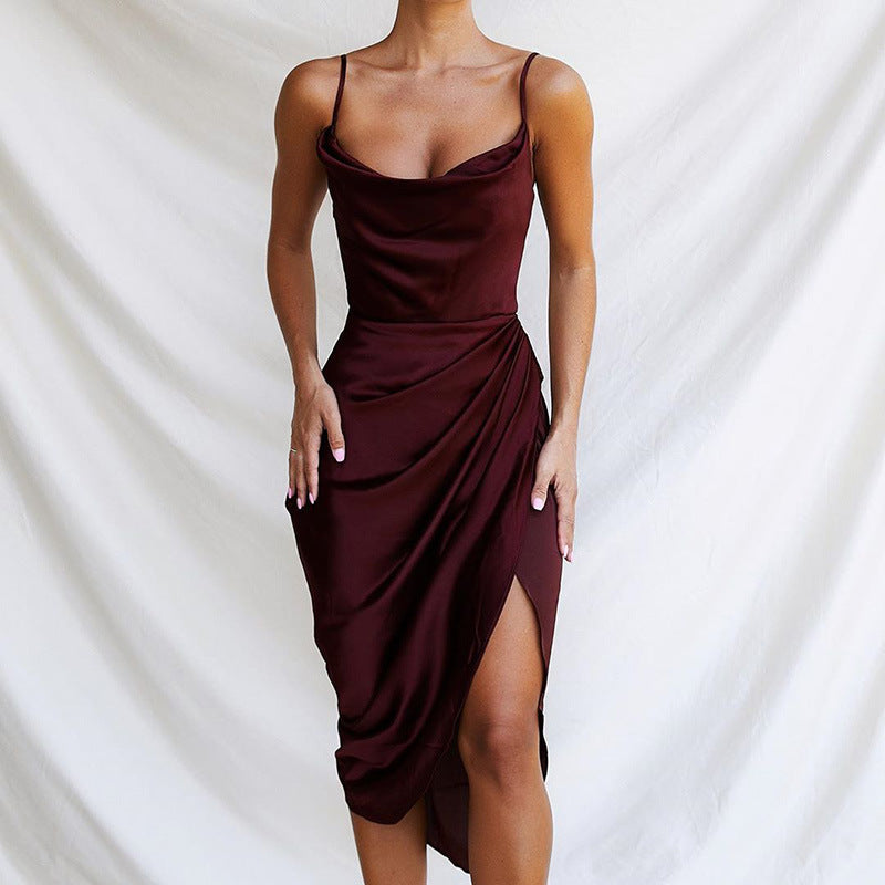 Sexy Slit Satin European Dress