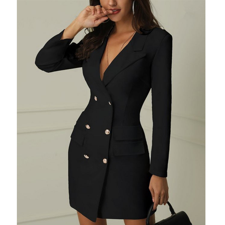 Double breasted dress in a stylish design by M Chic Boutique, showcasing elegant buttons and a tailored fit.