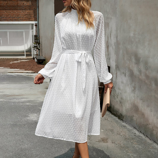 Fashionable Elegant Jacquard Round Neck Dress